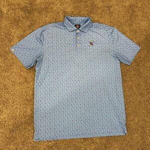 Donald Ross - Azalea Cocktail Light Blue Patterned Polo Shirt - Large
